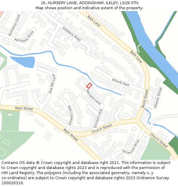 16, NURSERY LANE, ADDINGHAM, ILKLEY, LS29 0TN: Location map and indicative extent of plot