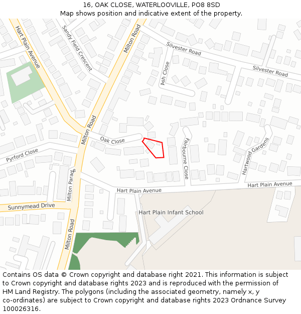 16, OAK CLOSE, WATERLOOVILLE, PO8 8SD: Location map and indicative extent of plot