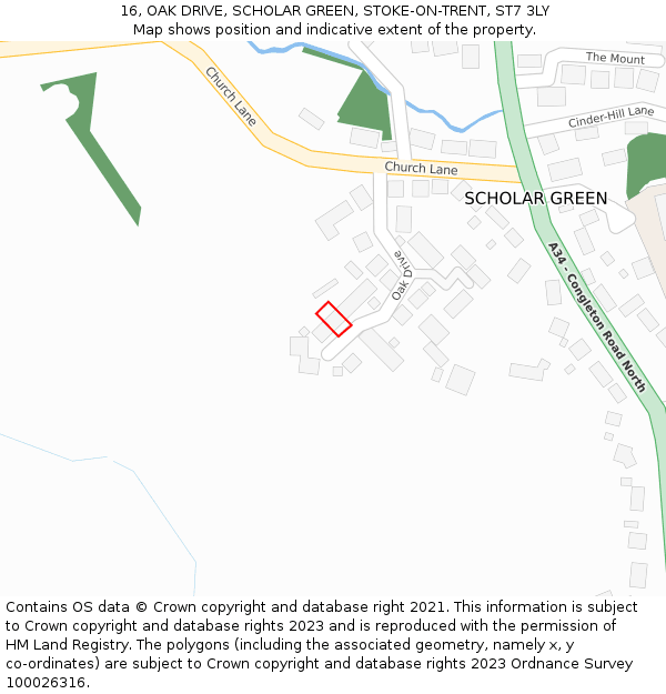 16, OAK DRIVE, SCHOLAR GREEN, STOKE-ON-TRENT, ST7 3LY: Location map and indicative extent of plot