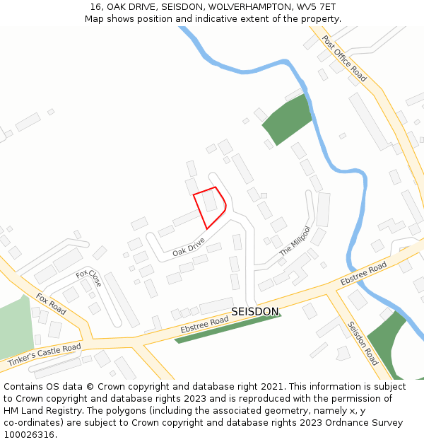 16, OAK DRIVE, SEISDON, WOLVERHAMPTON, WV5 7ET: Location map and indicative extent of plot
