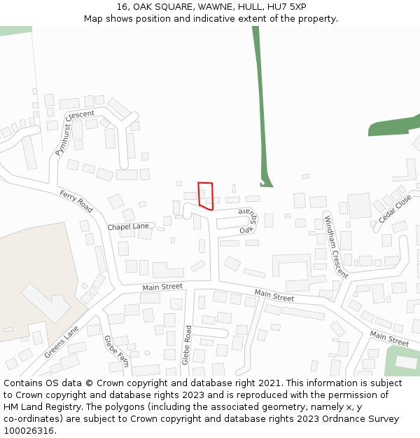 16, OAK SQUARE, WAWNE, HULL, HU7 5XP: Location map and indicative extent of plot