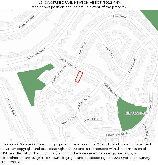 16, OAK TREE DRIVE, NEWTON ABBOT, TQ12 4NN: Location map and indicative extent of plot