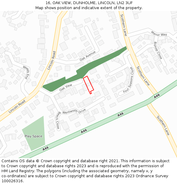 16, OAK VIEW, DUNHOLME, LINCOLN, LN2 3UF: Location map and indicative extent of plot