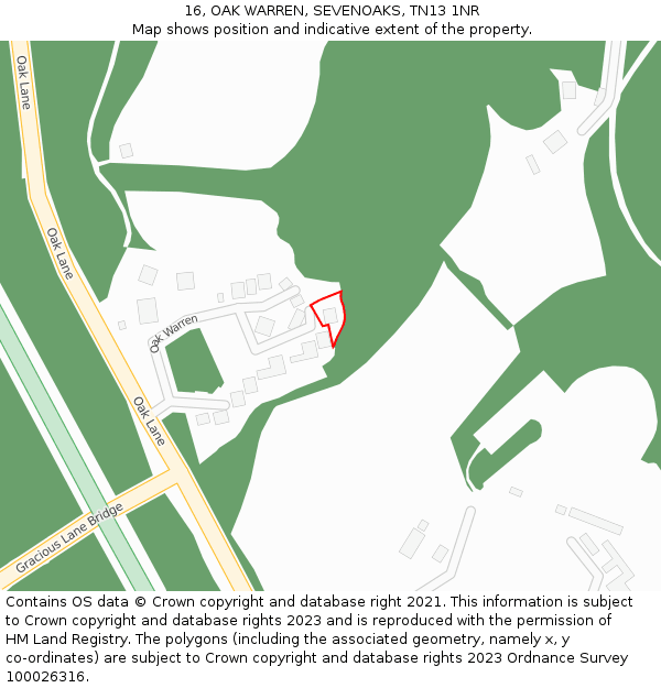 16, OAK WARREN, SEVENOAKS, TN13 1NR: Location map and indicative extent of plot