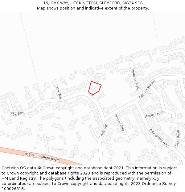 16, OAK WAY, HECKINGTON, SLEAFORD, NG34 9FG: Location map and indicative extent of plot
