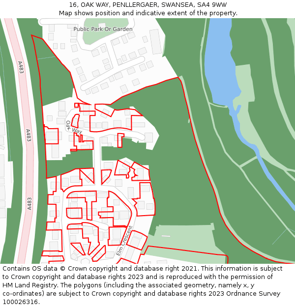 16, OAK WAY, PENLLERGAER, SWANSEA, SA4 9WW: Location map and indicative extent of plot