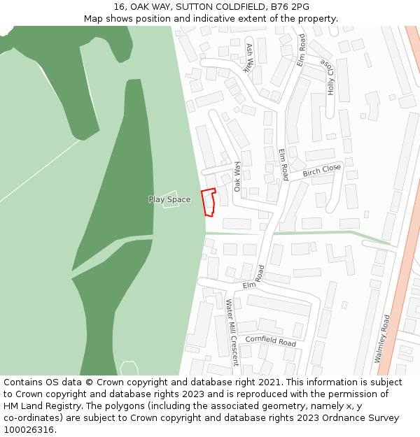 16, OAK WAY, SUTTON COLDFIELD, B76 2PG: Location map and indicative extent of plot