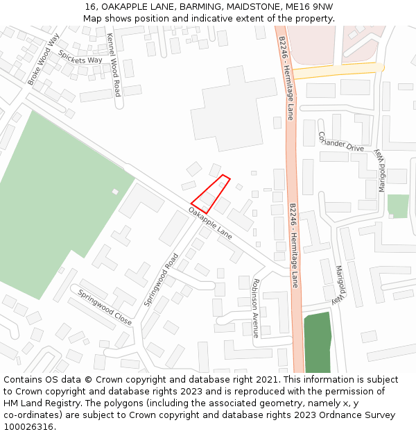 16, OAKAPPLE LANE, BARMING, MAIDSTONE, ME16 9NW: Location map and indicative extent of plot