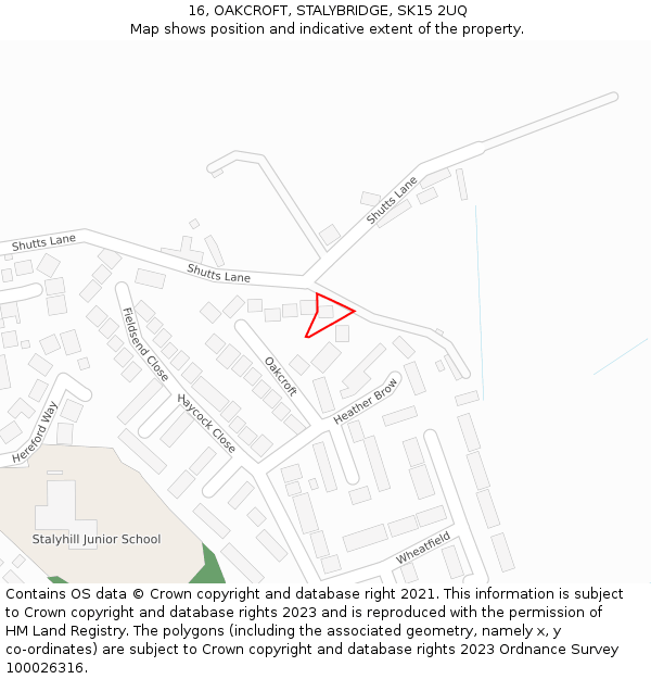 16, OAKCROFT, STALYBRIDGE, SK15 2UQ: Location map and indicative extent of plot