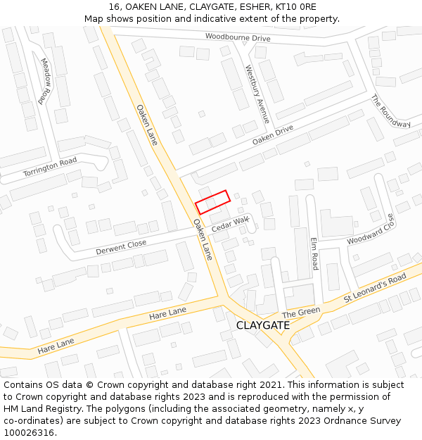 16, OAKEN LANE, CLAYGATE, ESHER, KT10 0RE: Location map and indicative extent of plot