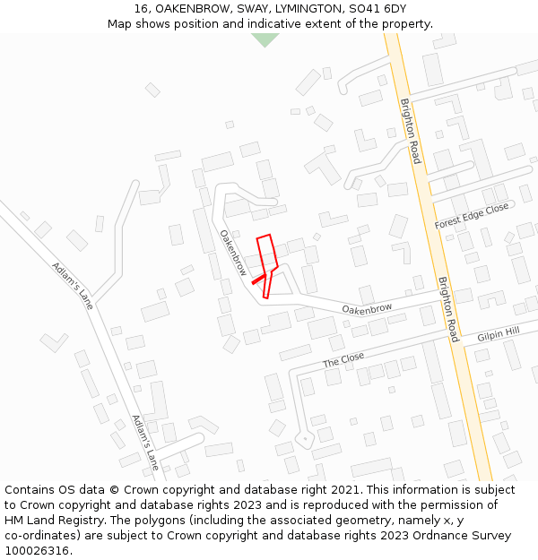 16, OAKENBROW, SWAY, LYMINGTON, SO41 6DY: Location map and indicative extent of plot