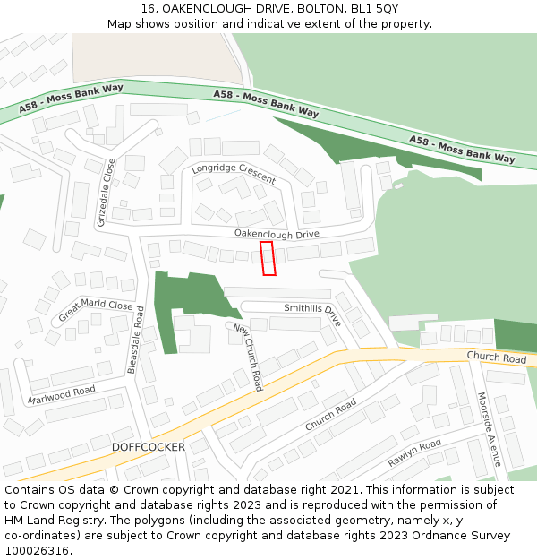 16, OAKENCLOUGH DRIVE, BOLTON, BL1 5QY: Location map and indicative extent of plot