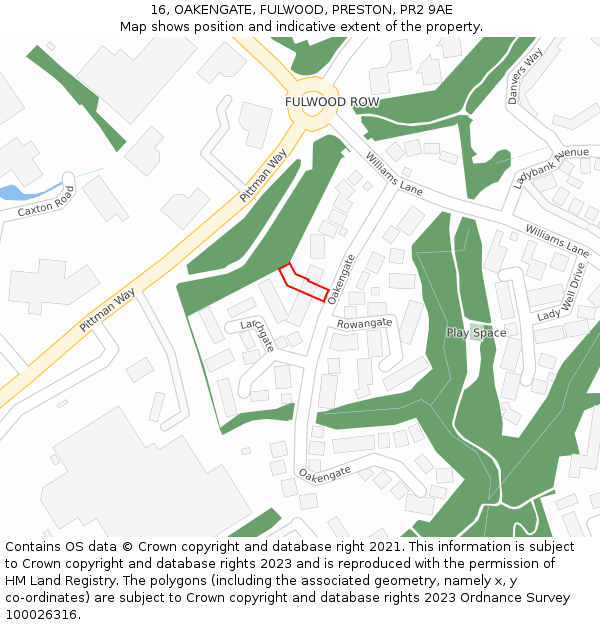 16, OAKENGATE, FULWOOD, PRESTON, PR2 9AE: Location map and indicative extent of plot