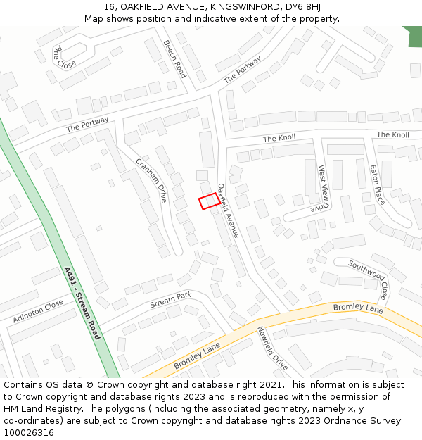 16, OAKFIELD AVENUE, KINGSWINFORD, DY6 8HJ: Location map and indicative extent of plot