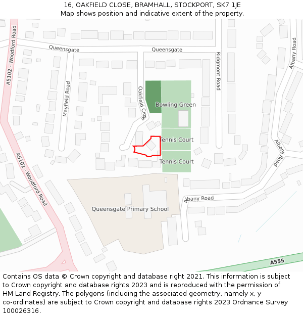 16, OAKFIELD CLOSE, BRAMHALL, STOCKPORT, SK7 1JE: Location map and indicative extent of plot