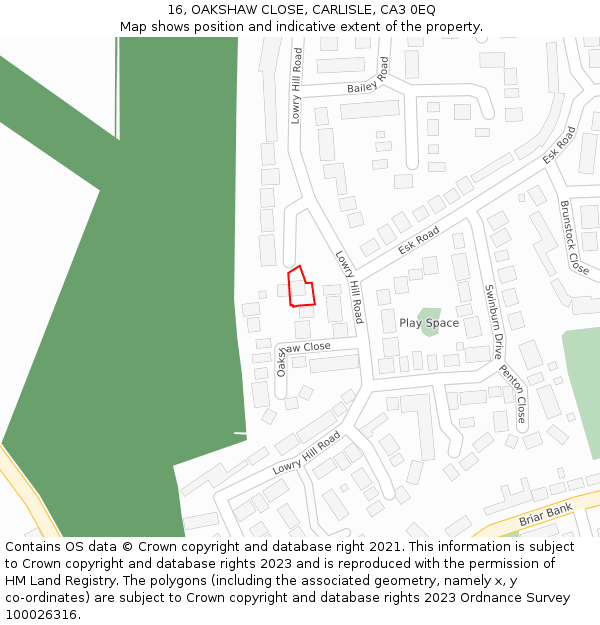 16, OAKSHAW CLOSE, CARLISLE, CA3 0EQ: Location map and indicative extent of plot
