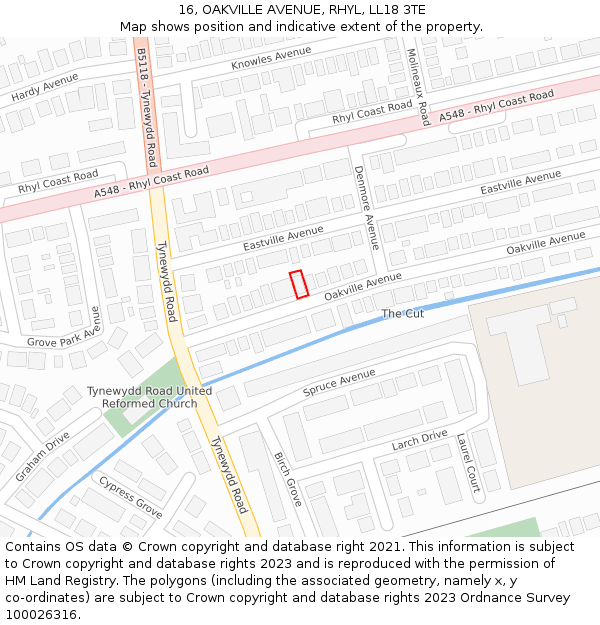 16, OAKVILLE AVENUE, RHYL, LL18 3TE: Location map and indicative extent of plot