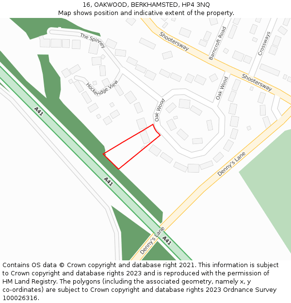 16, OAKWOOD, BERKHAMSTED, HP4 3NQ: Location map and indicative extent of plot