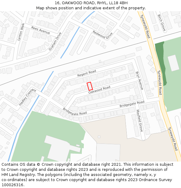 16, OAKWOOD ROAD, RHYL, LL18 4BH: Location map and indicative extent of plot