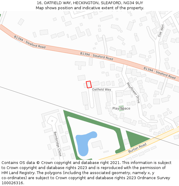 16, OATFIELD WAY, HECKINGTON, SLEAFORD, NG34 9UY: Location map and indicative extent of plot