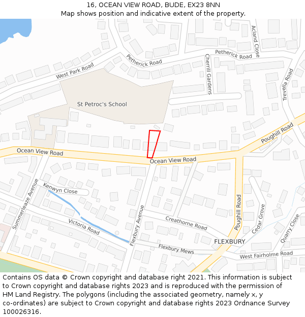 16, OCEAN VIEW ROAD, BUDE, EX23 8NN: Location map and indicative extent of plot