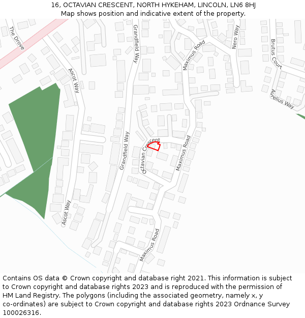 16, OCTAVIAN CRESCENT, NORTH HYKEHAM, LINCOLN, LN6 8HJ: Location map and indicative extent of plot