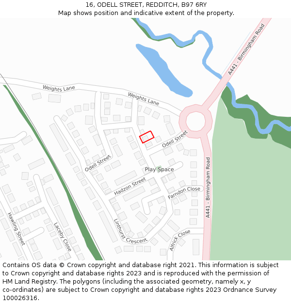 16, ODELL STREET, REDDITCH, B97 6RY: Location map and indicative extent of plot