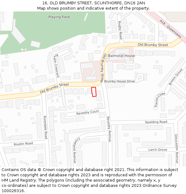 16, OLD BRUMBY STREET, SCUNTHORPE, DN16 2AN: Location map and indicative extent of plot