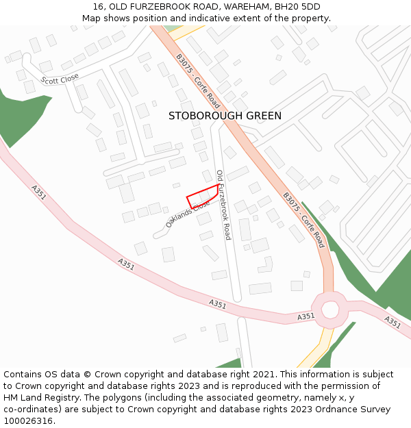 16, OLD FURZEBROOK ROAD, WAREHAM, BH20 5DD: Location map and indicative extent of plot