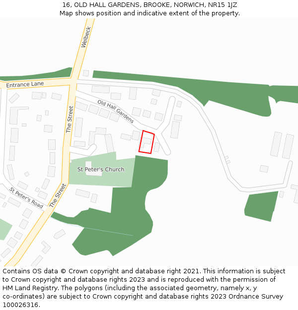 16, OLD HALL GARDENS, BROOKE, NORWICH, NR15 1JZ: Location map and indicative extent of plot