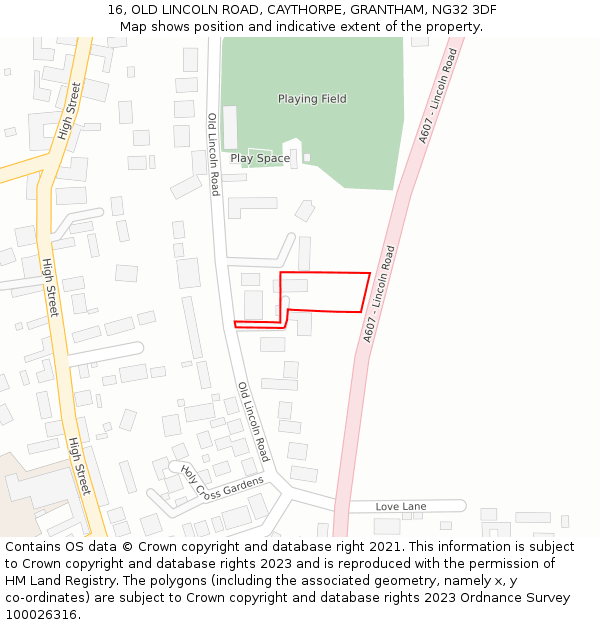 16, OLD LINCOLN ROAD, CAYTHORPE, GRANTHAM, NG32 3DF: Location map and indicative extent of plot
