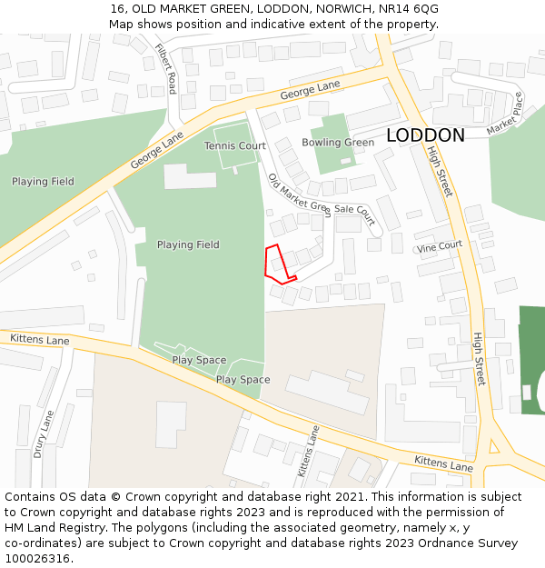 16, OLD MARKET GREEN, LODDON, NORWICH, NR14 6QG: Location map and indicative extent of plot