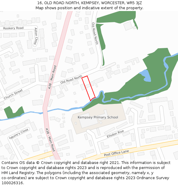 16, OLD ROAD NORTH, KEMPSEY, WORCESTER, WR5 3JZ: Location map and indicative extent of plot