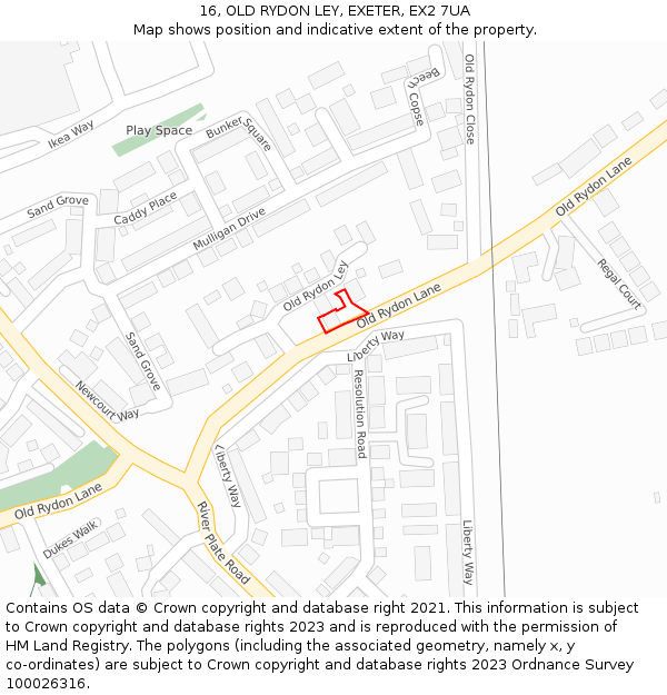 16, OLD RYDON LEY, EXETER, EX2 7UA: Location map and indicative extent of plot