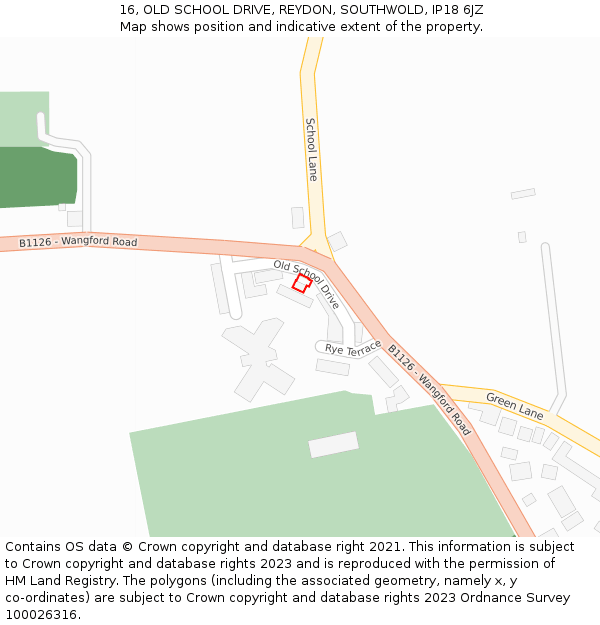 16, OLD SCHOOL DRIVE, REYDON, SOUTHWOLD, IP18 6JZ: Location map and indicative extent of plot