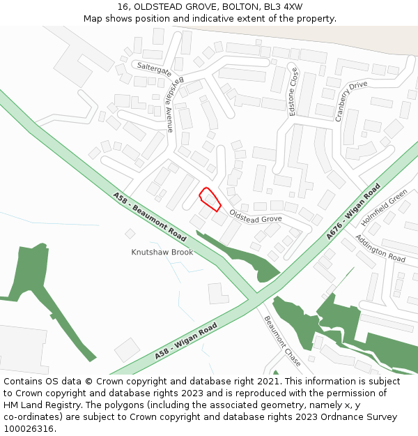 16, OLDSTEAD GROVE, BOLTON, BL3 4XW: Location map and indicative extent of plot