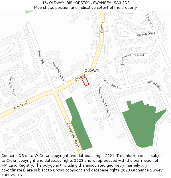 16, OLDWAY, BISHOPSTON, SWANSEA, SA3 3DE: Location map and indicative extent of plot