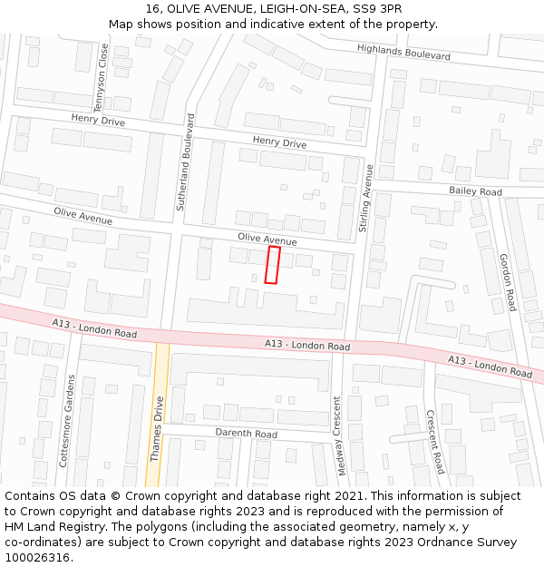 16, OLIVE AVENUE, LEIGH-ON-SEA, SS9 3PR: Location map and indicative extent of plot