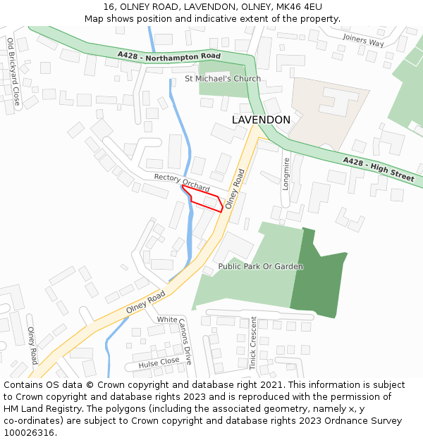 16, OLNEY ROAD, LAVENDON, OLNEY, MK46 4EU: Location map and indicative extent of plot