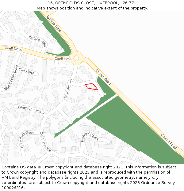 16, OPENFIELDS CLOSE, LIVERPOOL, L26 7ZH: Location map and indicative extent of plot