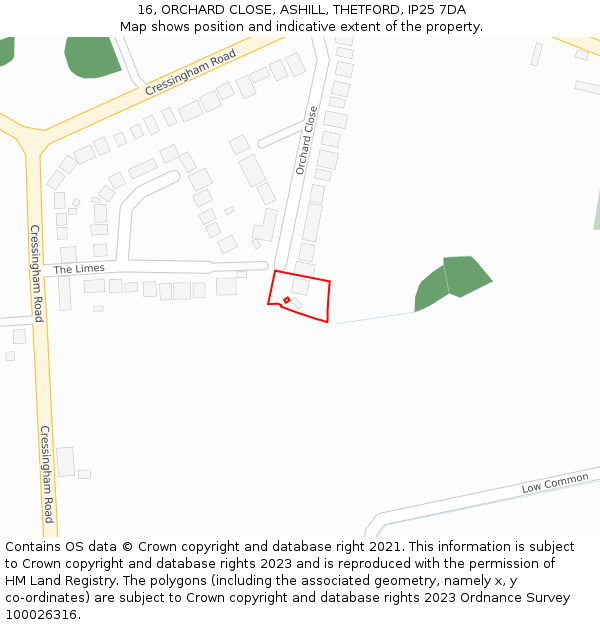 16, ORCHARD CLOSE, ASHILL, THETFORD, IP25 7DA: Location map and indicative extent of plot