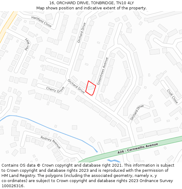 16, ORCHARD DRIVE, TONBRIDGE, TN10 4LY: Location map and indicative extent of plot