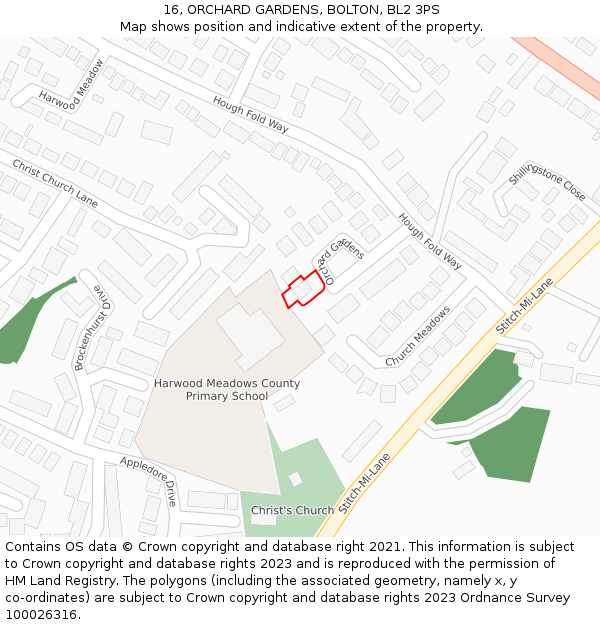 16, ORCHARD GARDENS, BOLTON, BL2 3PS: Location map and indicative extent of plot