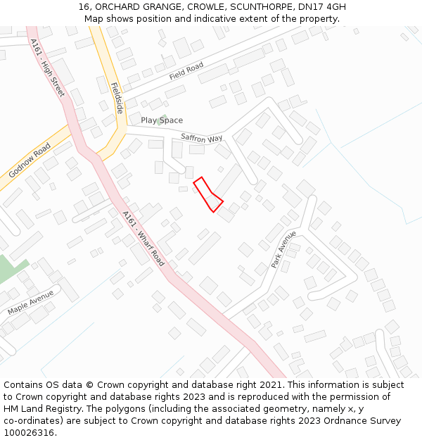 16, ORCHARD GRANGE, CROWLE, SCUNTHORPE, DN17 4GH: Location map and indicative extent of plot