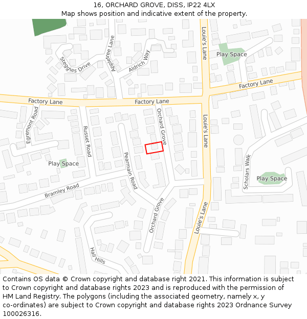 16, ORCHARD GROVE, DISS, IP22 4LX: Location map and indicative extent of plot