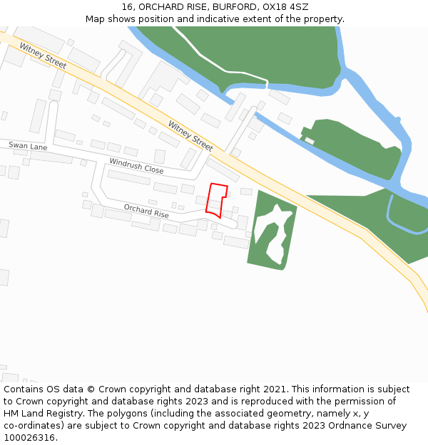 16, ORCHARD RISE, BURFORD, OX18 4SZ: Location map and indicative extent of plot