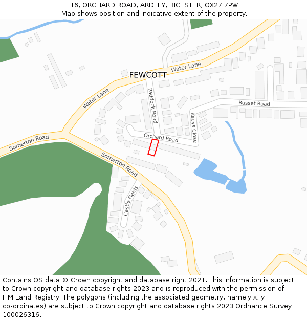 16, ORCHARD ROAD, ARDLEY, BICESTER, OX27 7PW: Location map and indicative extent of plot