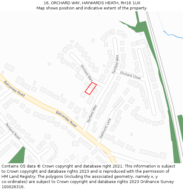 16, ORCHARD WAY, HAYWARDS HEATH, RH16 1UX: Location map and indicative extent of plot