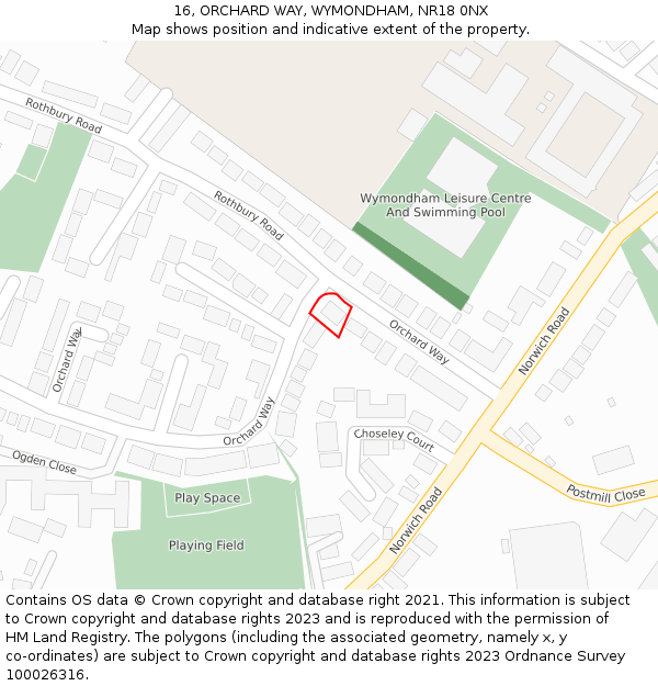 16, ORCHARD WAY, WYMONDHAM, NR18 0NX: Location map and indicative extent of plot