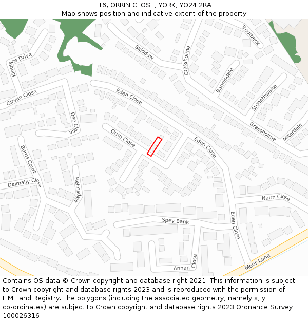 16, ORRIN CLOSE, YORK, YO24 2RA: Location map and indicative extent of plot